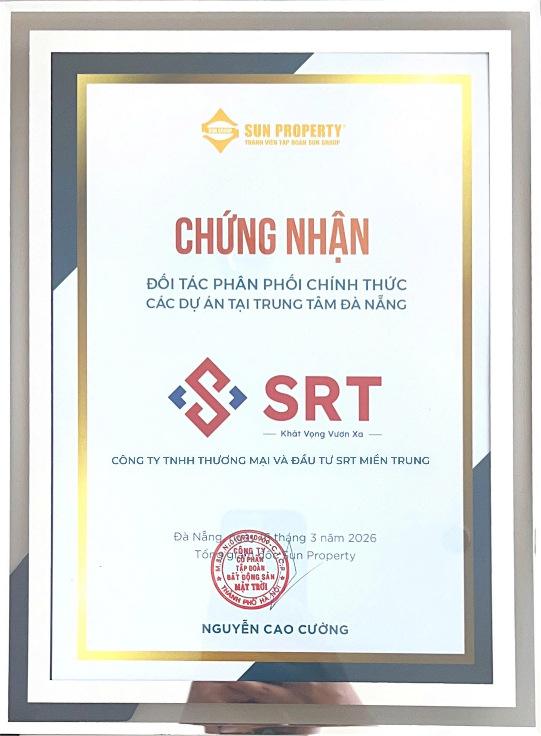 Công ty TNHH Thương Mại Và Đầu Tư SRT Miền Trung đại lý phân phối chính thức các dự án trung tâm Đà Nẵng được chứng nhận từ chủ đầu tư Sun Property - Thành viên Tập đoàn Sun Group